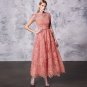 High Neck Short Sleeve Lace Maxi Bodycon Dress