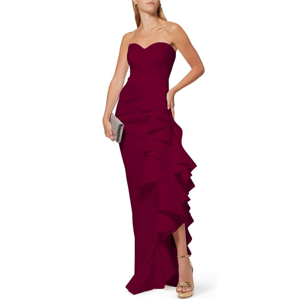 Strapless Sleeveless Frill Maxi Bodycon Dress