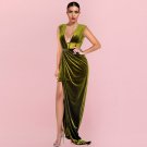 V Neck Sleeveless Slit Maxi Bodycon Dress