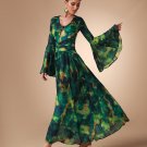Bell Sleeve Printed Chiffon Maxi Dress