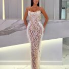 Strappy Sleeveless Feather Maxi Bodycon Dress