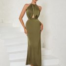 Round Neck Sleeveless Exposed Waist Maxi Bodycon Dress