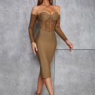Strappy Long Sleeve Wrinkled Maxi Bandage Dress