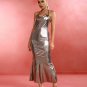 Backless Metallic Light Gold Fishtail Maxi Dress