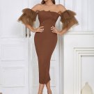 Strapless Short Sleeve Mesh Maxi Bodycon Dress