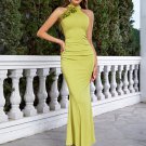 Round Neck Sleeveless Wrinkled Maxi Bodycon Dress