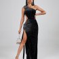 Velvet One Shoulder Crystal Maxi Dress