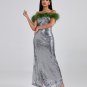 Off Shoulder Feather Sequin Maxi Dress
