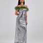Off Shoulder Feather Sequin Maxi Dress