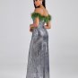 Off Shoulder Feather Sequin Maxi Dress