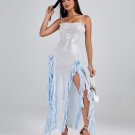 Blue Ruffle Detail Sequin Maxi Dress