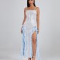 Blue Ruffle Detail Sequin Maxi Dress