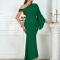 One Shoulder Pagoda Sleeve Maxi Bodycon Dress