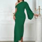 One Shoulder Pagoda Sleeve Maxi Bodycon Dress