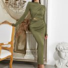 Semi-High Collar Long Sleeve Wrinkled Maxi Bodycon Dress