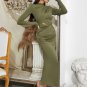 Semi-High Collar Long Sleeve Wrinkled Maxi Bodycon Dress