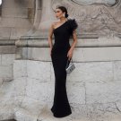 One Shoulder Sleeveless Feather Maxi Bandage Dress