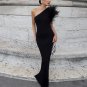 One Shoulder Sleeveless Feather Maxi Bandage Dress