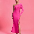 Asymmetric Mesh-Sleeves Maxi Bandage Dress
