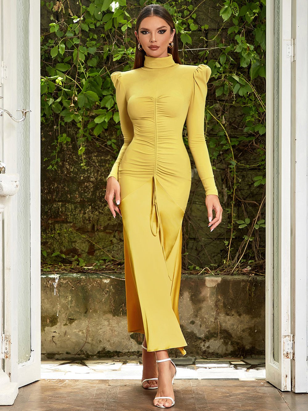 High Neck Pure Color Maxi Bodycon Dress