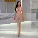 Round Neck Long Sleeve Sequins Maxi Bodycon Dress