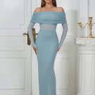 Off Shoulder Long Sleeve Frill Maxi Bodycon Dress