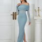 Off Shoulder Long Sleeve Frill Maxi Bodycon Dress