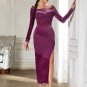 Off Shoulder Long Sleeve Plain Maxi Bodycon Dress