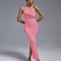 Open Back Ruched Flower Bodycon Dress