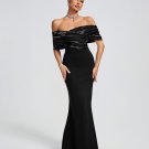 Off Shoulder Crepe Ruffle Maxi Dress