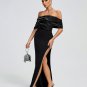 Off Shoulder Crepe Ruffle Maxi Dress