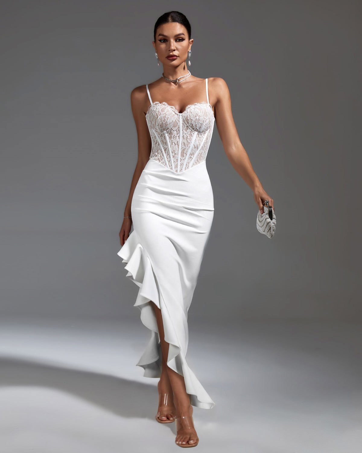 White Lace Corset and Ruffled Bandage Dress