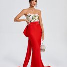 Floral Embroidered Corset Bow-Draped Dress
