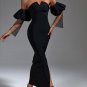 Black Puffed Sleeve Bandage Long Dress