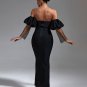 Black Puffed Sleeve Bandage Long Dress