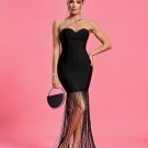 Rhinestone Fringe Trim Maxi Bandage Dress