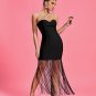 Rhinestone Fringe Trim Maxi Bandage Dress