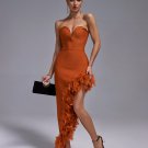Strapless Feather Trim Bandage Long Dress