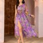 One Shoulder Chiffon Print Maxi Dress