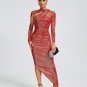 Asymmetric Sequins Ruched Long Dress