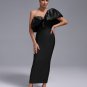 One Shoulder Ruffle Bandage Long Dress