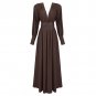 V Neck Long Sleeve Pure Color Maxi Dress