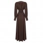 V Neck Long Sleeve Pure Color Maxi Dress