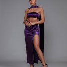 Purple Satin Strapless Sash Gown