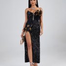 Asymmetric Sequin Embellished Feather Dress
