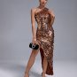 One Shoulder Gold Sequins Gown