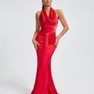 Halter Draped Satin Mermaid Maxi Dress