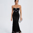 Strapless Crystal-Embellished Lace Maxi Dress