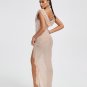 Crystal Embellished Ruffle High Split Maxi Dress