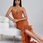Strapless Feather Trim Bandage Long Dress
